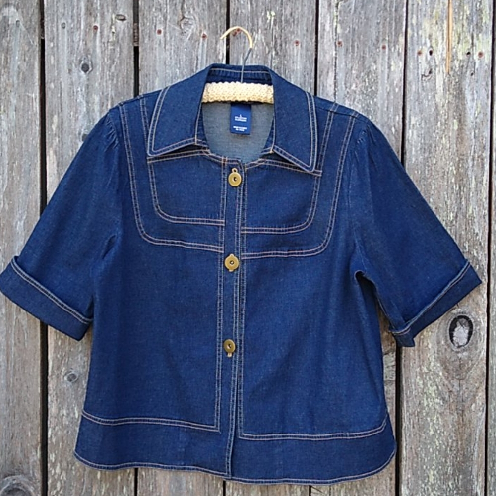 Dark Denim Short-sleeved Stretch Jacket Topper